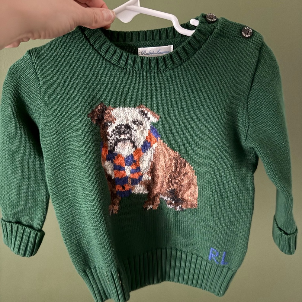 Ralph Lauren Green Bulldog Knit Sweater 18m
